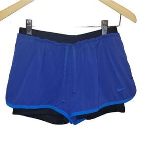 Women's Nike Dri-FIT Blue Black Running Workout Shorts Attached Bike Shorts M